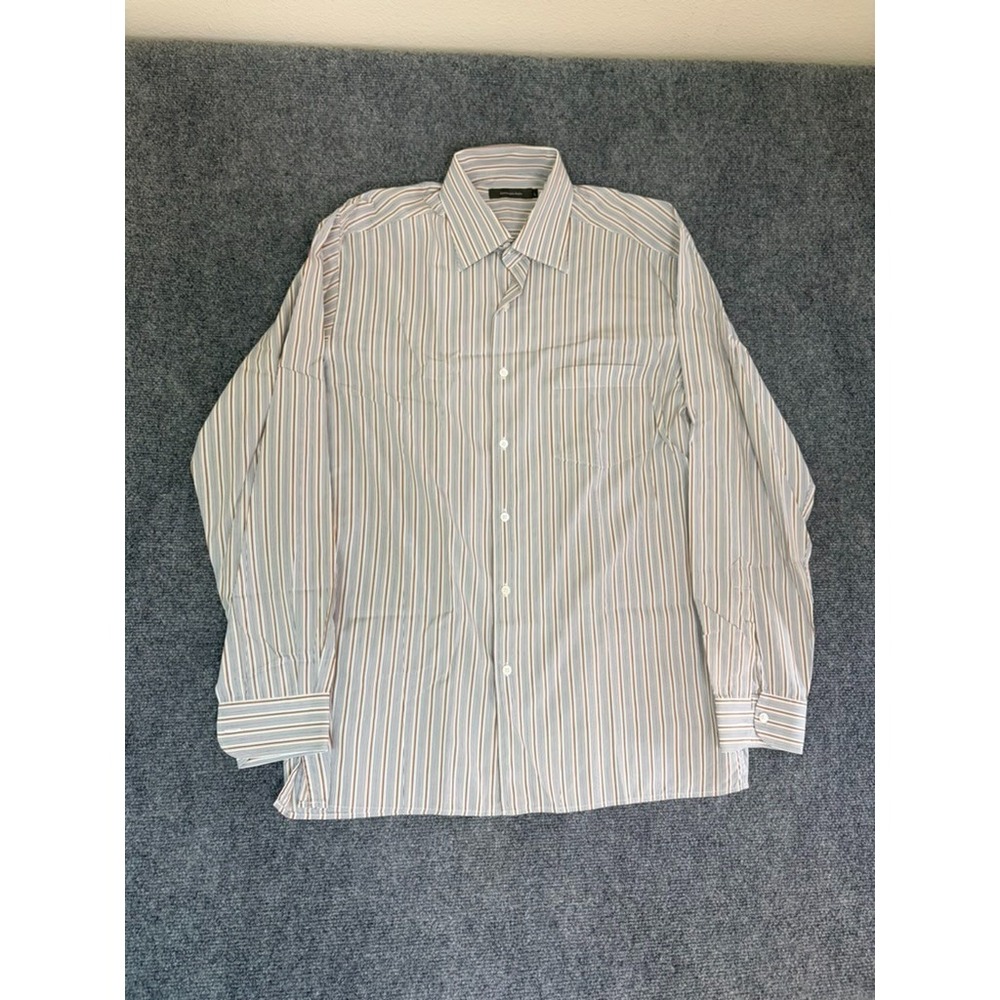 Ermenegildo Zegna Shirt White Gray Striped Mens Long Sleeve ButtonUp Shirt SizeL